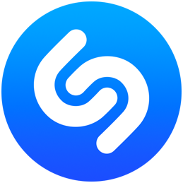 Kék és fehér kör alakú Shazam-logó, amelyből koncentrikus körök sugároznak kifelé