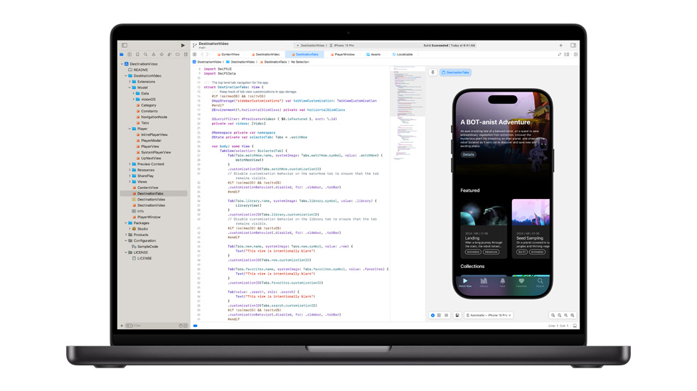 En åben Mac. Apples kodningsapp Swift vises.