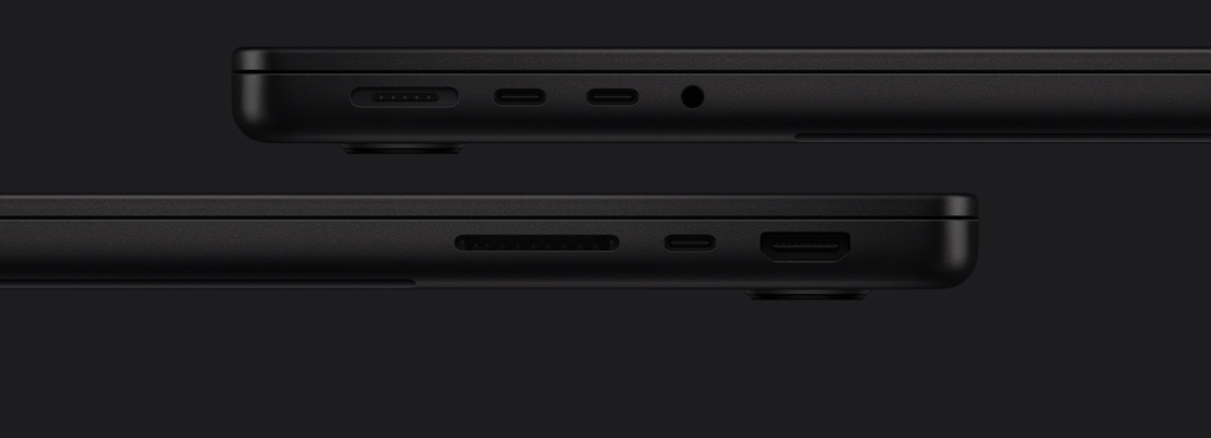 MacBook Pro ports: left side MagSafe, two Thunderbolt ports, headphone jack, right side SDXC, Thunderbolt port, HDMI