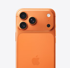 iPhone 17 Pro, заден екстериор, цвят космическо оранжево, Pro Fusion система камери в плато горе