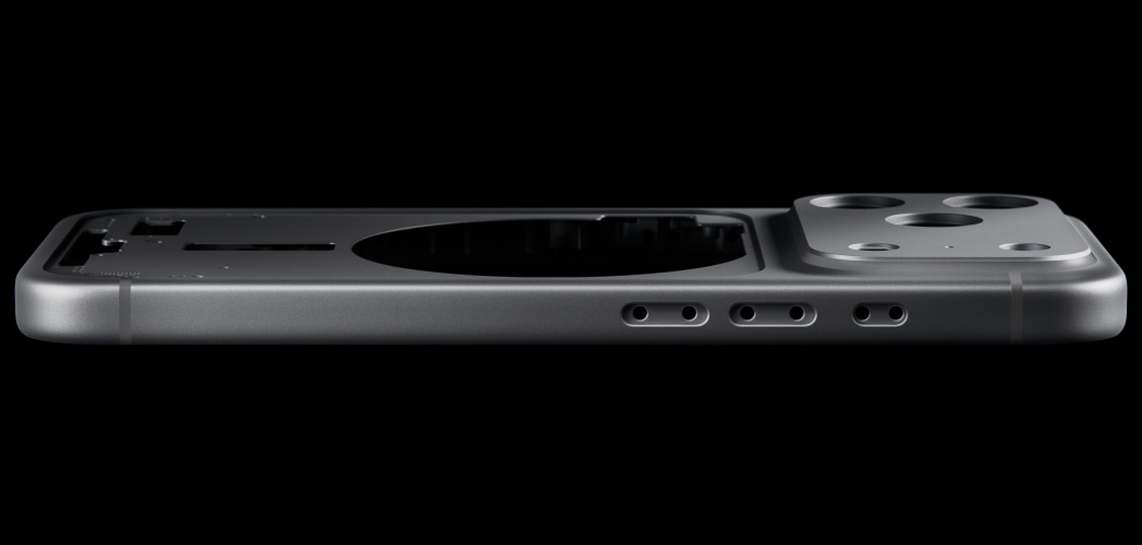 iPhone 17 Pro, екстериорен изглед отзад, пресован алуминиев уни-корпус